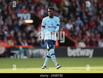 Bournemouth, Großbritannien. 1.. Oktober 2022; Vitality Stadium, Boscombe, Dorset, England: Premiership Football, AFC Bournemouth versus Brentford: Shandon Baptiste of Brentford Credit: Action Plus Sports Images/Alamy Live News Stockfoto