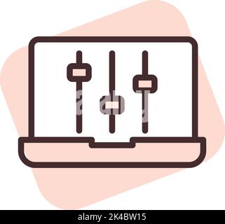 Wiedergabe von Medien-pc-App, Illustration, Vektor auf weißem Hintergrund. Stock Vektor