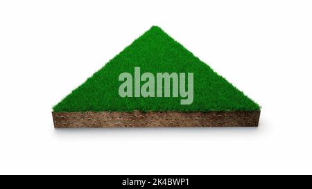 Dreieck Form Boden Land Geologie Querschnitt mit grünem Gras, Erde Schlamm abgeschnitten isoliert 3D Illustration Stockfoto