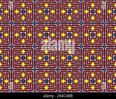 Abstrakte mehrfarbige nahtlose Musterdarstellung Hintergrundtextur im geometrischen Zierstil, die mit verschiedenen Elementen für das Hintergrundbild erstellt wurde Stockfoto