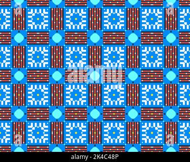 Abstrakte mehrfarbige nahtlose Musterdarstellung Hintergrundtextur im geometrischen Zierstil, die mit verschiedenen Elementen für das Hintergrundbild erstellt wurde Stockfoto