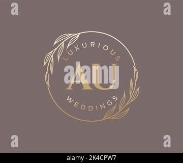 AU Initialen Brief Hochzeit Monogramm Logos Vorlage, handgezeichnete moderne minimalistische und florale Vorlagen für Einladungskarten, Save the Date, elegant Stock Vektor