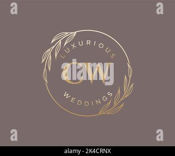 CW Initialen Brief Hochzeit Monogramm Logos Vorlage, handgezeichnete moderne minimalistische und florale Vorlagen für Einladungskarten, Save the Date, elegant Stock Vektor