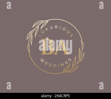 BA Initialen Brief Hochzeit Monogramm Logos Vorlage, handgezeichnete moderne minimalistische und florale Vorlagen für Einladungskarten, Save the Date, elegant Stock Vektor