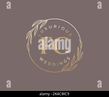 FC Initialen Brief Hochzeit Monogramm Logos Vorlage, handgezeichnete moderne minimalistische und florale Vorlagen für Einladungskarten, Save the Date, elegant Stock Vektor