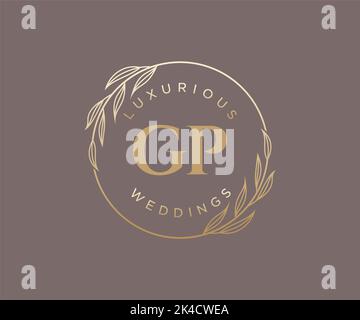 GP Initials Letter Hochzeit Monogramm Logos Vorlage, handgezeichnete moderne minimalistische und florale Vorlagen für Einladungskarten, Save the Date, elegant Stock Vektor