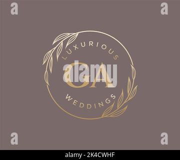 GA Initialen Brief Hochzeit Monogramm Logos Vorlage, handgezeichnete moderne minimalistische und florale Vorlagen für Einladungskarten, Save the Date, elegant Stock Vektor