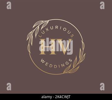 HV Initialen Brief Hochzeit Monogramm Logos Vorlage, handgezeichnete moderne minimalistische und florale Vorlagen für Einladungskarten, Save the Date, elegant Stock Vektor