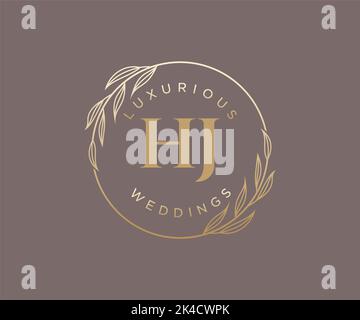 HJ Initialen Brief Hochzeit Monogramm Logos Vorlage, handgezeichnete moderne minimalistische und florale Vorlagen für Einladungskarten, Save the Date, elegant Stock Vektor