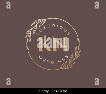 KN Initialen Brief Hochzeit Monogramm Logos Vorlage, handgezeichnete moderne minimalistische und florale Vorlagen für Einladungskarten, Save the Date, elegant Stock Vektor