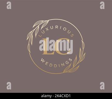 LC Initialen Brief Hochzeit Monogramm Logos Vorlage, handgezeichnete moderne minimalistische und florale Vorlagen für Einladungskarten, Save the Date, elegant Stock Vektor