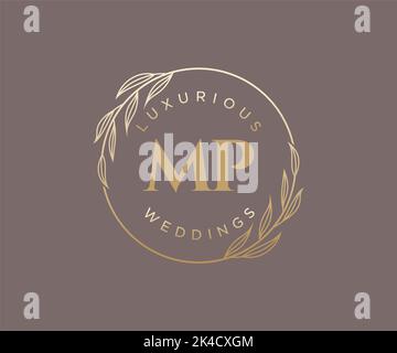 MP Initialen Brief Hochzeit Monogramm Logos Vorlage, handgezeichnete moderne minimalistische und florale Vorlagen für Einladungskarten, Save the Date, elegant Stock Vektor