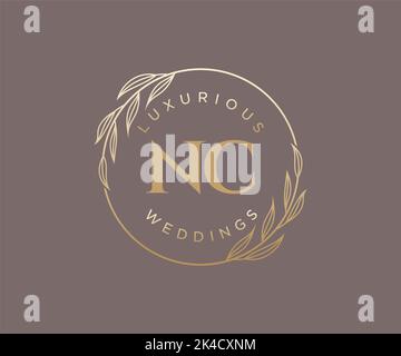 NC Initialen Brief Hochzeit Monogramm Logos Vorlage, handgezeichnete moderne minimalistische und florale Vorlagen für Einladungskarten, Save the Date, elegant Stock Vektor