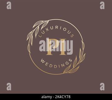 PI Initialen Brief Hochzeit Monogramm Logos Vorlage, handgezeichnete moderne minimalistische und florale Vorlagen für Einladungskarten, Save the Date, elegant Stock Vektor