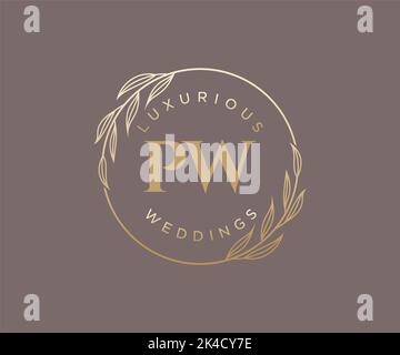 PW Initialen Brief Hochzeit Monogramm Logos Vorlage, handgezeichnete moderne minimalistische und florale Vorlagen für Einladungskarten, Save the Date, elegant Stock Vektor