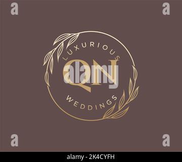 QN Initialen Brief Hochzeit Monogramm Logos Vorlage, handgezeichnete moderne minimalistische und florale Vorlagen für Einladungskarten, Save the Date, elegant Stock Vektor