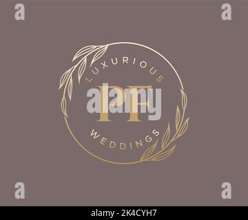 PF Initialen Brief Hochzeit Monogramm Logos Vorlage, handgezeichnete moderne minimalistische und florale Vorlagen für Einladungskarten, Save the Date, elegant Stock Vektor