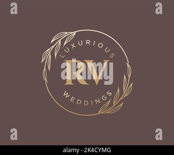 RV Initialen Brief Hochzeit Monogramm Logos Vorlage, handgezeichnete moderne minimalistische und florale Vorlagen für Einladungskarten, Save the Date, elegant Stock Vektor