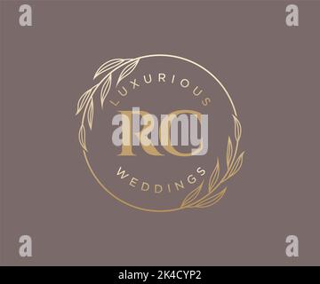 RC Initialen Brief Hochzeit Monogramm Logos Vorlage, handgezeichnete moderne minimalistische und florale Vorlagen für Einladungskarten, Save the Date, elegant Stock Vektor