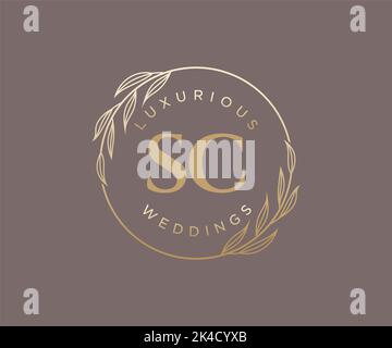 SC Initialen Brief Hochzeit Monogramm Logos Vorlage, handgezeichnete moderne minimalistische und florale Vorlagen für Einladungskarten, Save the Date, elegant Stock Vektor