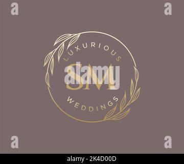SM Initialen Brief Hochzeit Monogramm Logos Vorlage, handgezeichnete moderne minimalistische und florale Vorlagen für Einladungskarten, Save the Date, elegant Stock Vektor