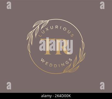 T Initialen Brief Hochzeit Monogramm Logos Vorlage, handgezeichnete moderne minimalistische und florale Vorlagen für Einladungskarten, Save the Date, elegant Stock Vektor