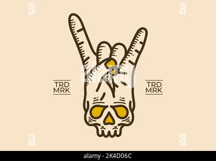 Braun-gelbes Farbdesign eines Metallhands mit Totenkopf darunter Stock Vektor