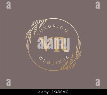 VR Initialen Brief Hochzeit Monogramm Logos Vorlage, handgezeichnete moderne minimalistische und florale Vorlagen für Einladungskarten, Save the Date, elegant Stock Vektor