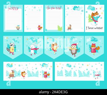 Vektor-Set von Karten mit niedlichen Schlittschuhlaufen Tiere Stock Vektor