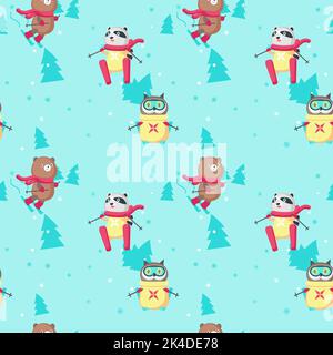 Vektor nahtloses Muster mit niedlichen Skitieren Stock Vektor