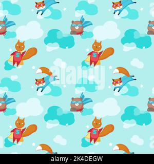 Vektor nahtlose Muster mit niedlichen Superhelden Tiere Stock Vektor