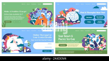 Webbanner Set mit psychologischer Beratung Stock Vektor