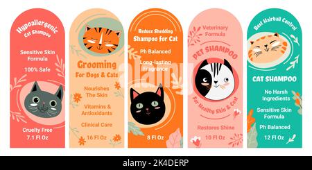 Katzenshampoo-Paket, farbenfrohes Label-Design-Set Stock Vektor