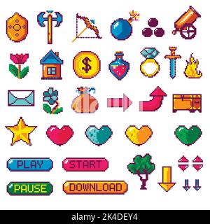 Pixel Art, Sticker oder Emoticon Retro Style Vektor Stock Vektor