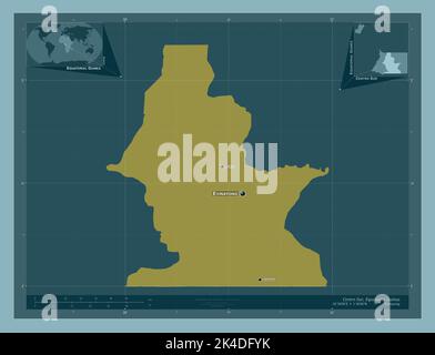 Centro Sur, Provinz Äquatorialguinea. Einfarbige Form. Orte und Namen der wichtigsten Städte der Region. Karten für zusätzliche Eckposition Stockfoto