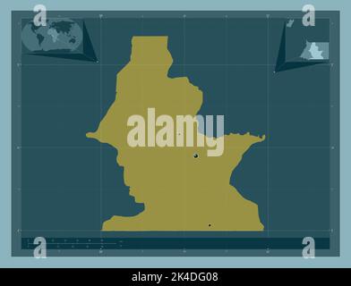 Centro Sur, Provinz Äquatorialguinea. Einfarbige Form. Standorte der wichtigsten Städte der Region. Karten für zusätzliche Eckposition Stockfoto