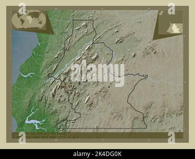 Centro Sur, Provinz Äquatorialguinea. Höhenkarte im Wiki-Stil mit Seen und Flüssen. Karten für zusätzliche Eckposition Stockfoto
