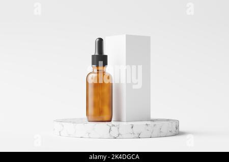 Bernsteinfarbene Glasflasche 3D Rendering White Blank Mockup Stockfoto