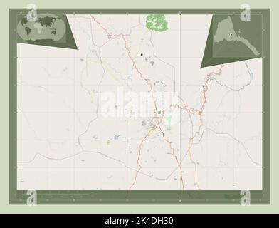 Maekel, Region Eritrea. Öffnen Sie Die Straßenkarte. Standorte der wichtigsten Städte der Region. Karten für zusätzliche Eckposition Stockfoto