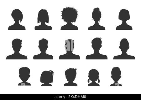 Avatar Silhouetten, Menschen Profil Köpfe von Mann und Frau. Portrait oder Person Vektor Avatar Silhouette im sozialen Netz, männliche und weibliche Avatar Gesicht Bild standardmäßig in schwarz Stock Vektor