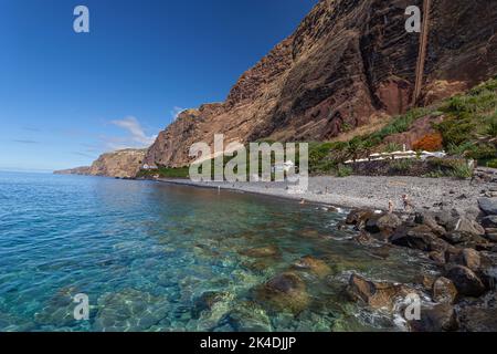 Natur- und Kiesstrand Fajã dos Padres, Madeira, Portugal, Europa Stockfoto