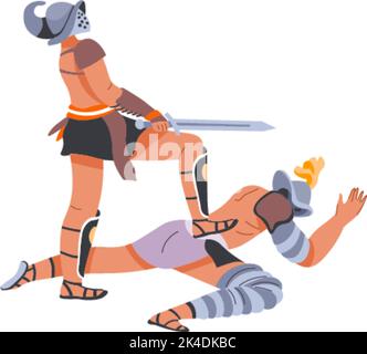 Gladiator kämpfen, Männer in Rüstung, Krieger Waffen Stock Vektor