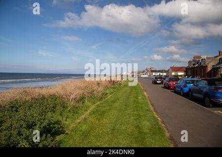 Girvan, Ayrshire, Schottland, September 29. 2022, Blick auf den Sandstrand. Stockfoto