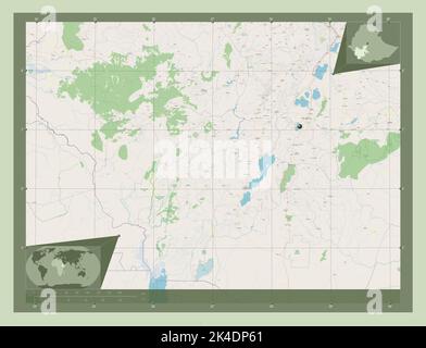 Südliche Nationen Nationalitäten und Völker, Staat Äthiopien. Öffnen Sie Die Straßenkarte. Karten für zusätzliche Eckposition Stockfoto