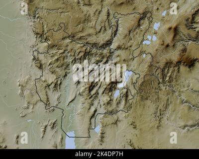 Südliche Nationen Nationalitäten und Völker, Staat Äthiopien. Höhenkarte im Wiki-Stil mit Seen und Flüssen Stockfoto