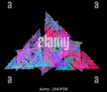 Dreieckige abstrakte Form. Abstrakte fraktale Grafiken. Designelement. Mehrfarbig. Schwarzer Hintergrund Stockfoto