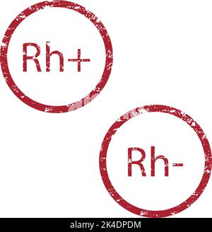 Blut Rhesus plusr und minus, roter Gummistempel. Vektorgrafik. Kaurantee Stempel, Blutdokument, zertifizierte Vermehrung blutige Tinte, genehmigen tec Stock Vektor