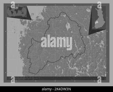 Südliches Ostrobothnien, Region Finnlands. Bilevel-Höhenkarte mit Seen und Flüssen. Karten für zusätzliche Eckposition Stockfoto