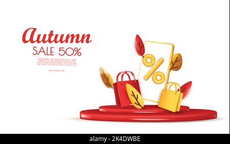 Herbst Podium Dekoration Hintergrund mit Herbstblättern. Hintergrund- oder Bannervorlage für die Gestaltung von Herbst- und Herbstbannern Stock Vektor
