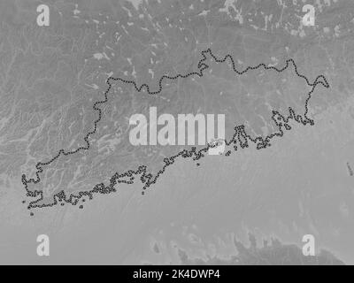 Uusimaa, Region Finnland. Höhenkarte in Graustufen mit Seen und Flüssen Stockfoto